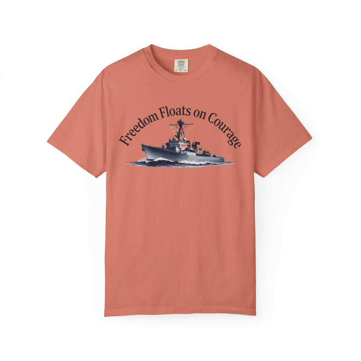 Color: Terracotta | Freedom Floats on Courage Unisex Garment-Dyed T-shirt
