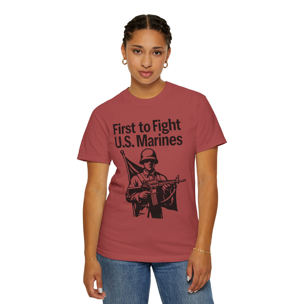 Color: Crimson | First to Fight Unisex Garment-Dyed T-shirt