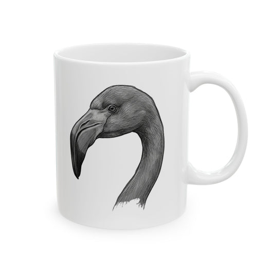 "Pencil Sketch Art Flamingo" White Ceramic Mug — Graphic