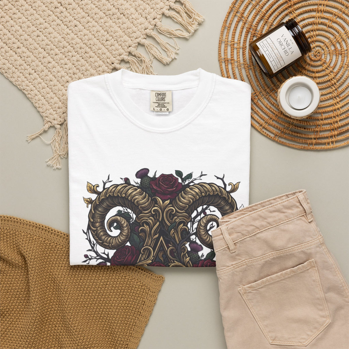 Floral Monogram Aries Unisex Garment-Dyed Tee