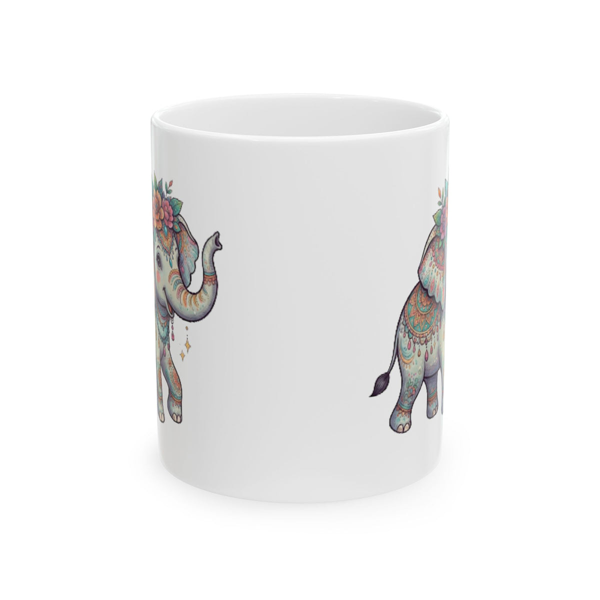 "Hippy Elephant" White Ceramic Mug