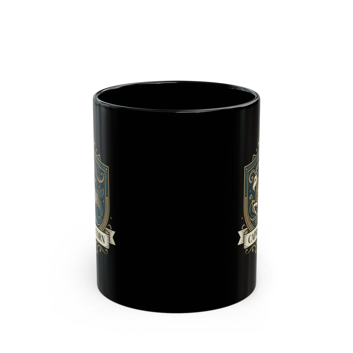 "Capricorn- The Sea-Goat Crest" Black Ceramic Mug