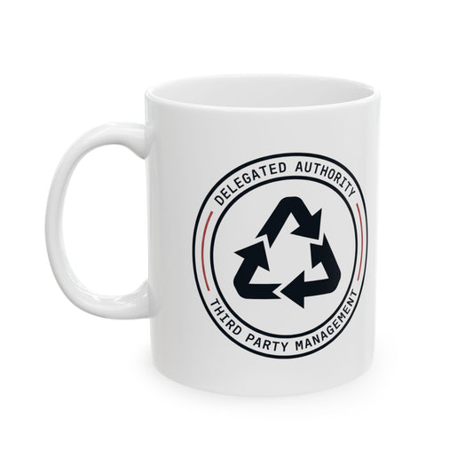 "Managed Entirely By Third Parties" White Ceramic Mug — Graphic