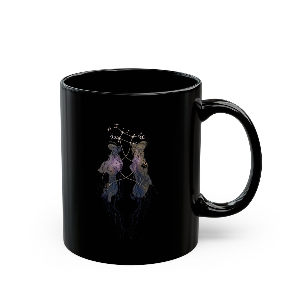 "Gemini The Celestial Twins" Black Ceramic Mug