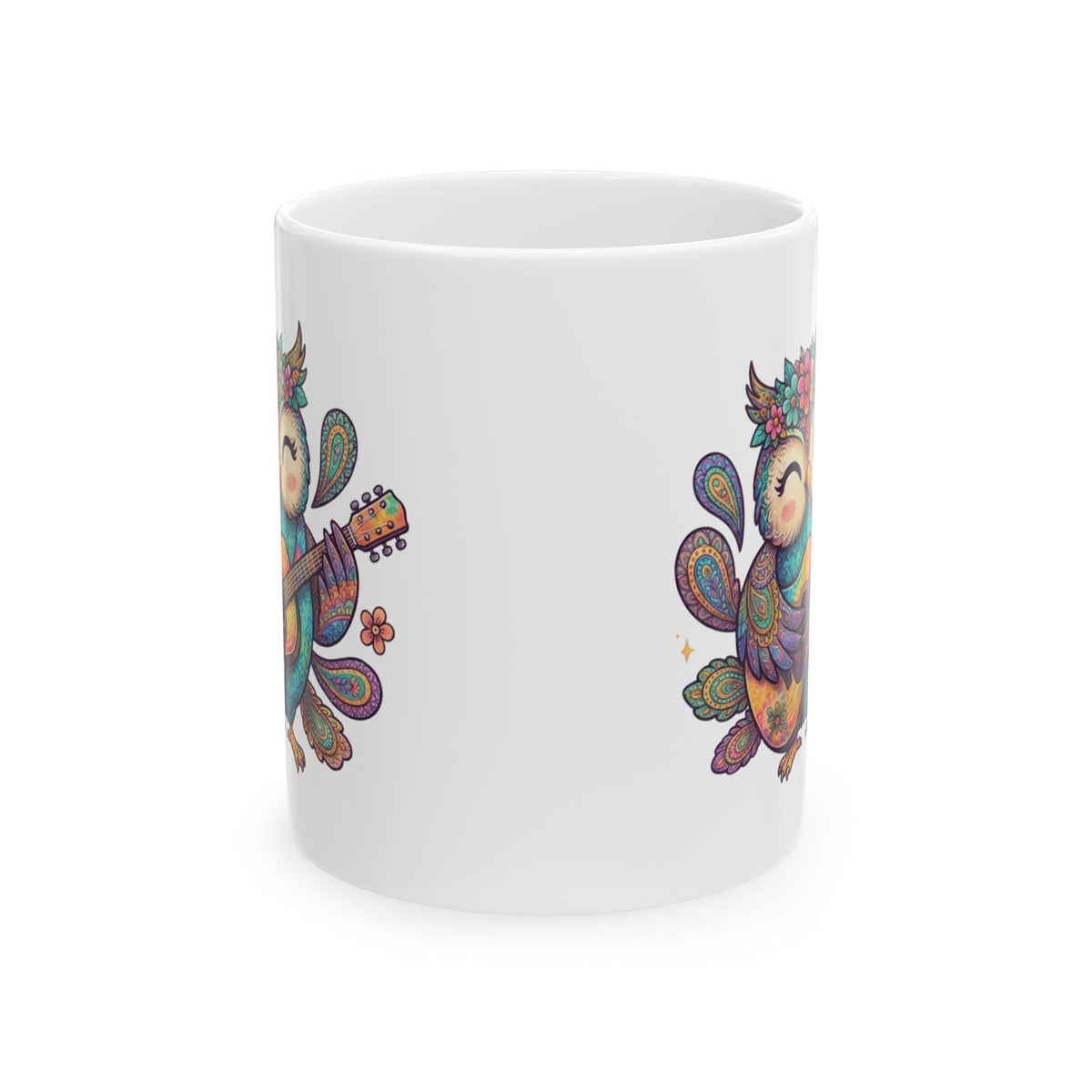 "Hippy Owl" White Ceramic Mug