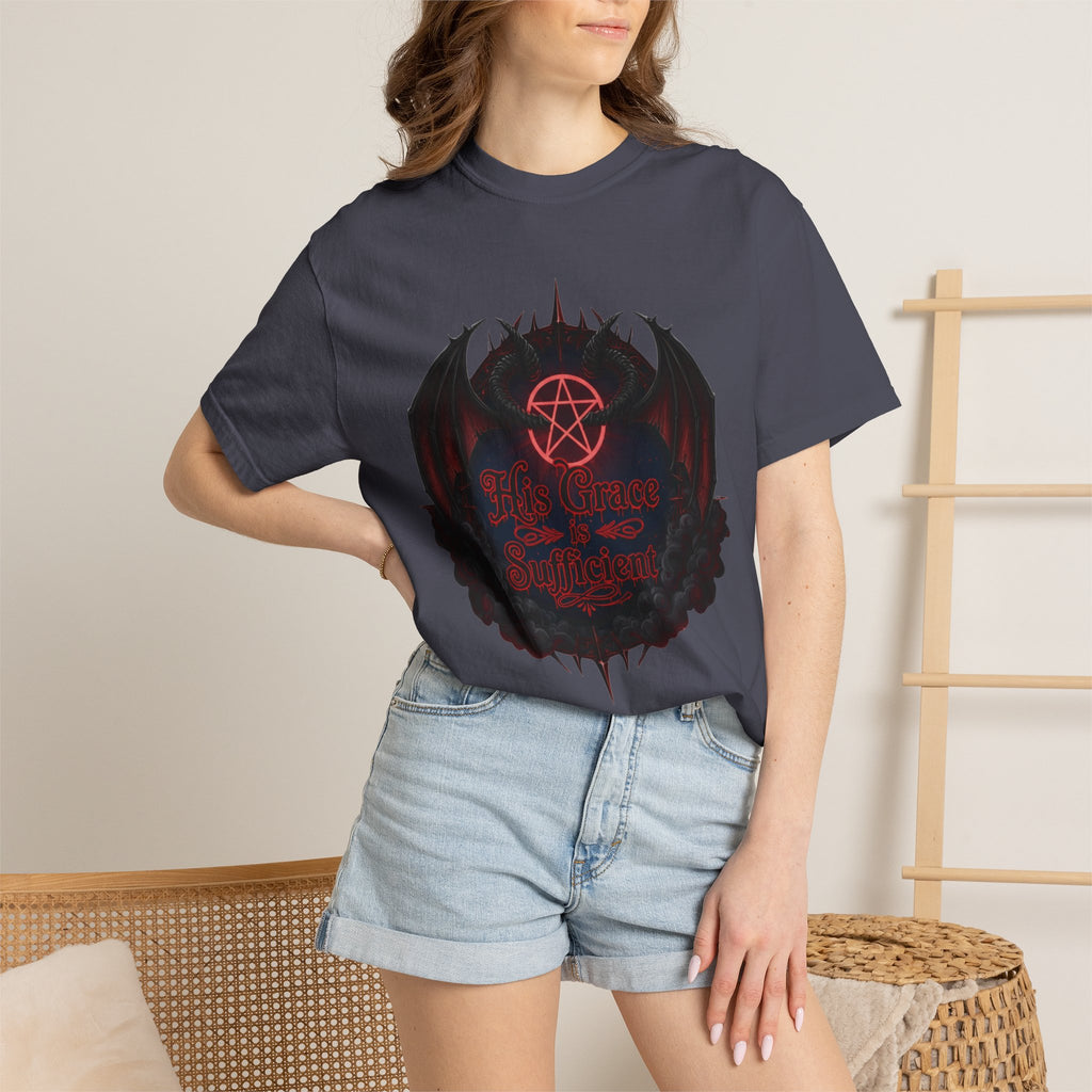 "His Grace is Sufficient Gothic T-Shirt" Unisex Garment-Dyed T-shirt