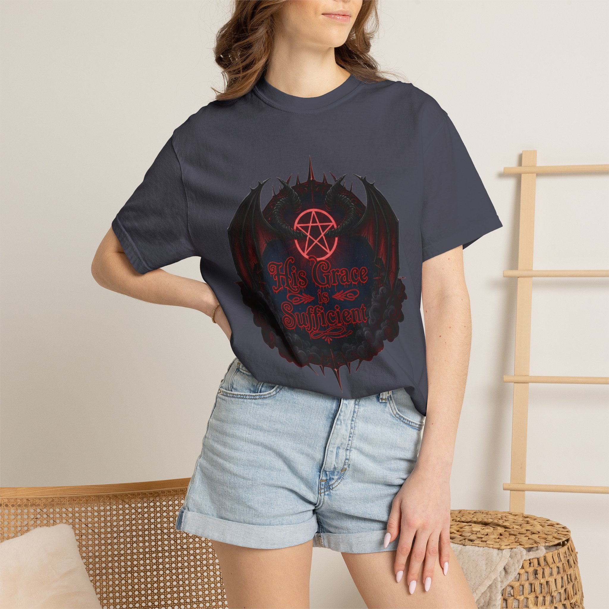 "His Grace is Sufficient Gothic T-Shirt" Unisex Garment-Dyed T-shirt
