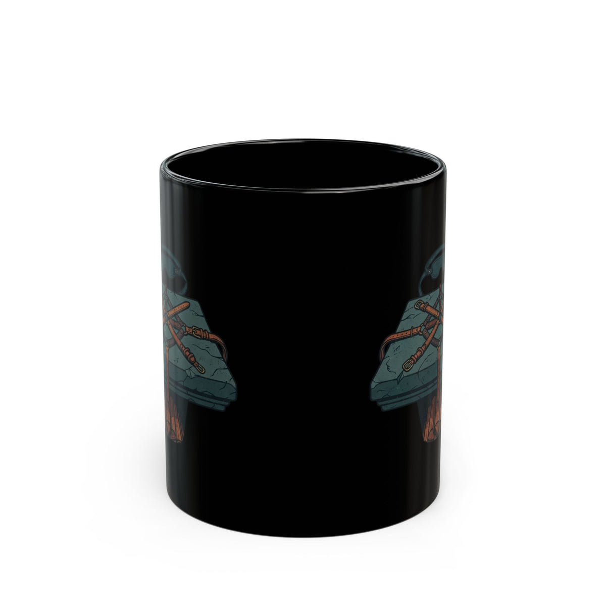 "Good Book Series Bound & Blindfolded" Black Ceramic Mug — Graphic