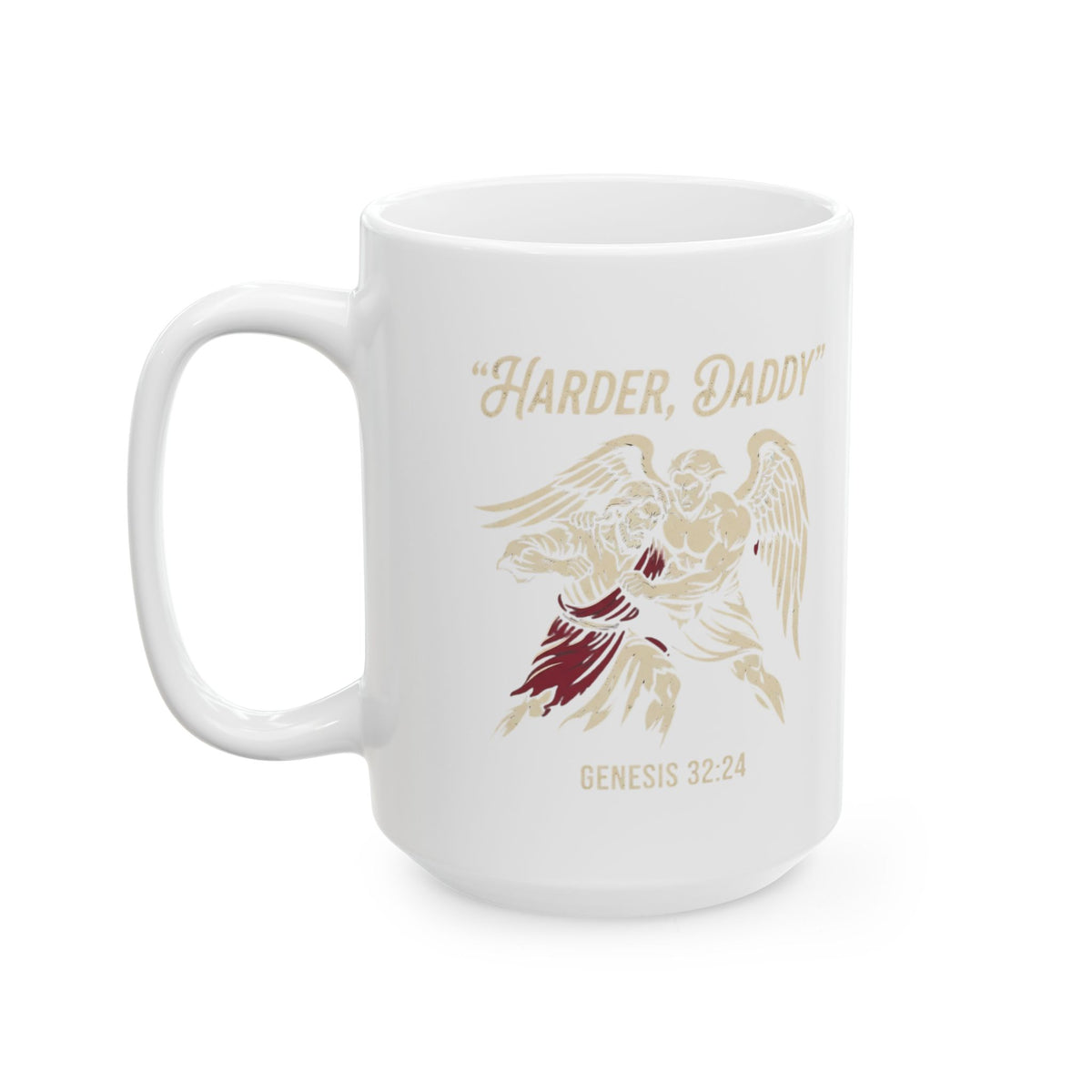 "Good Book Series Man vs Angel" White Ceramic Mug — Graphic