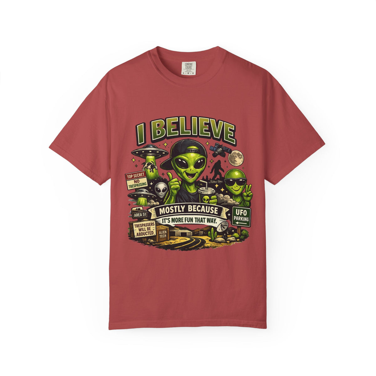Color: Crimson | I Believe Unisex Garment-Dyed Tee