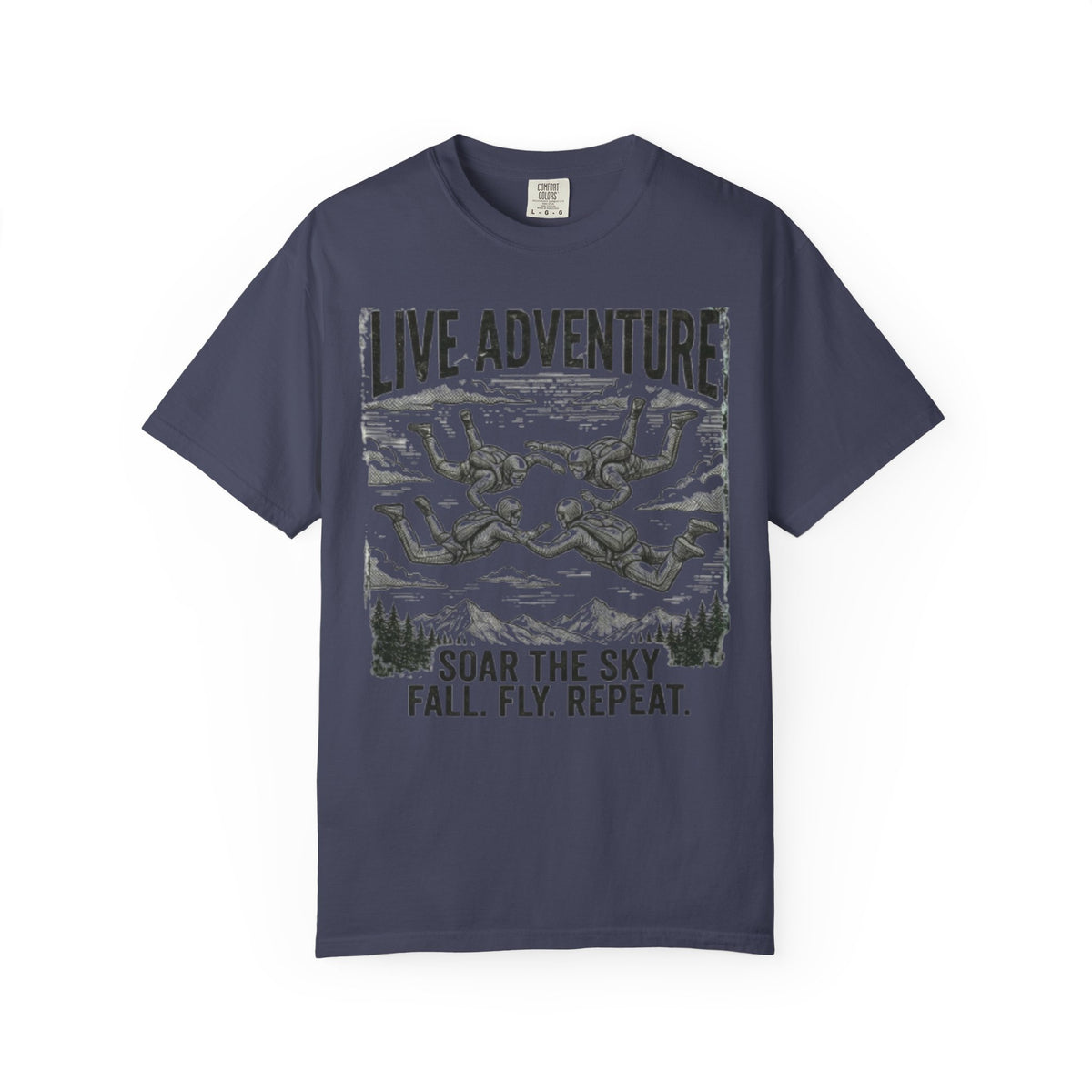 Color: Denim | Live Adventure - Skydive Unisex Garment-Dyed Tee