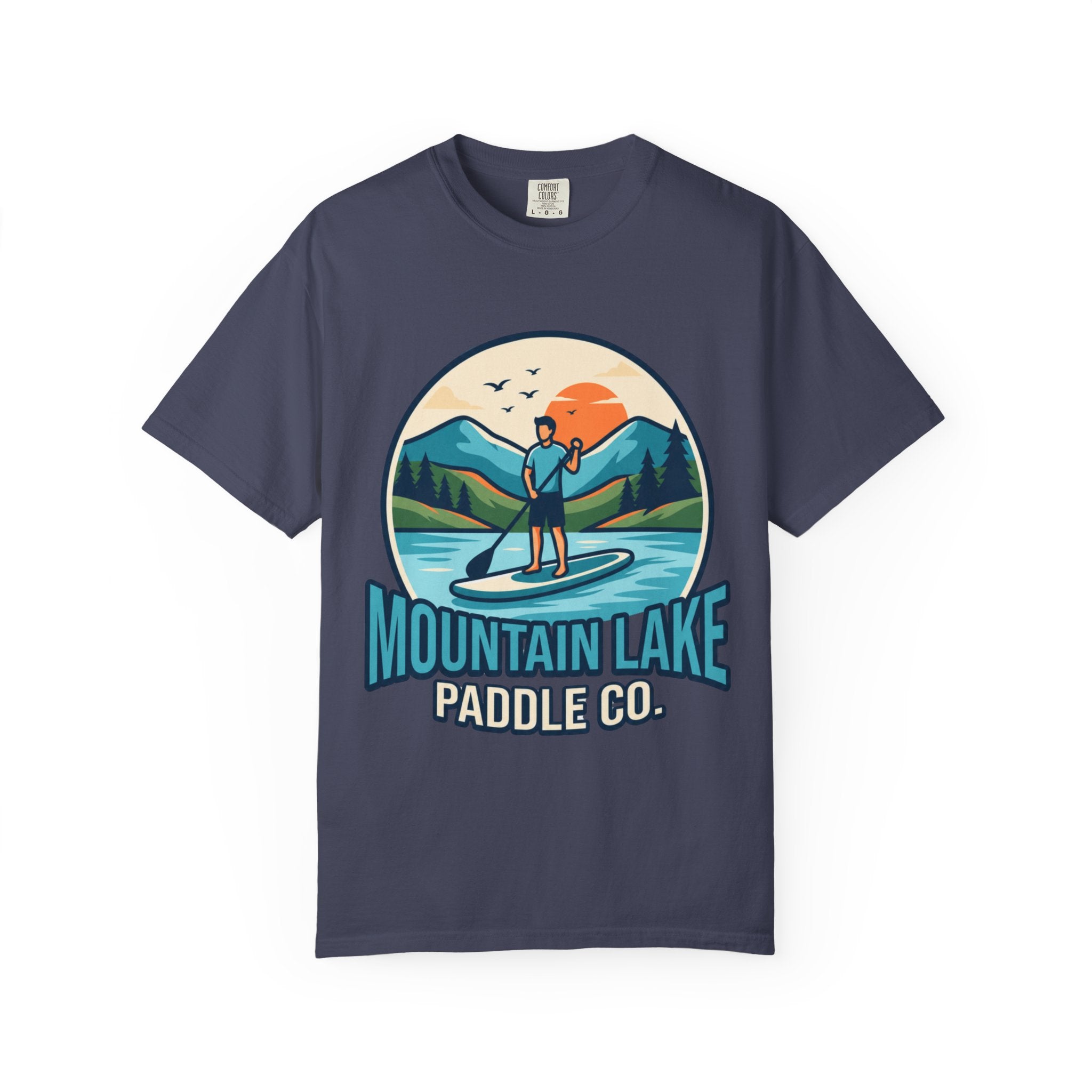"Mountain Lake Paddle Board" Unisex Garment-Dyed Tee
