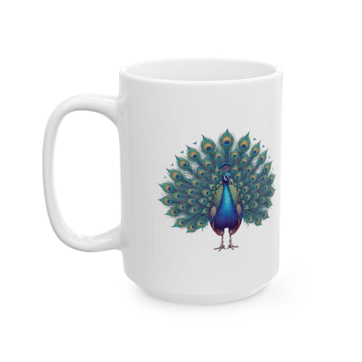"Hippy Peacock" White Ceramic Mug