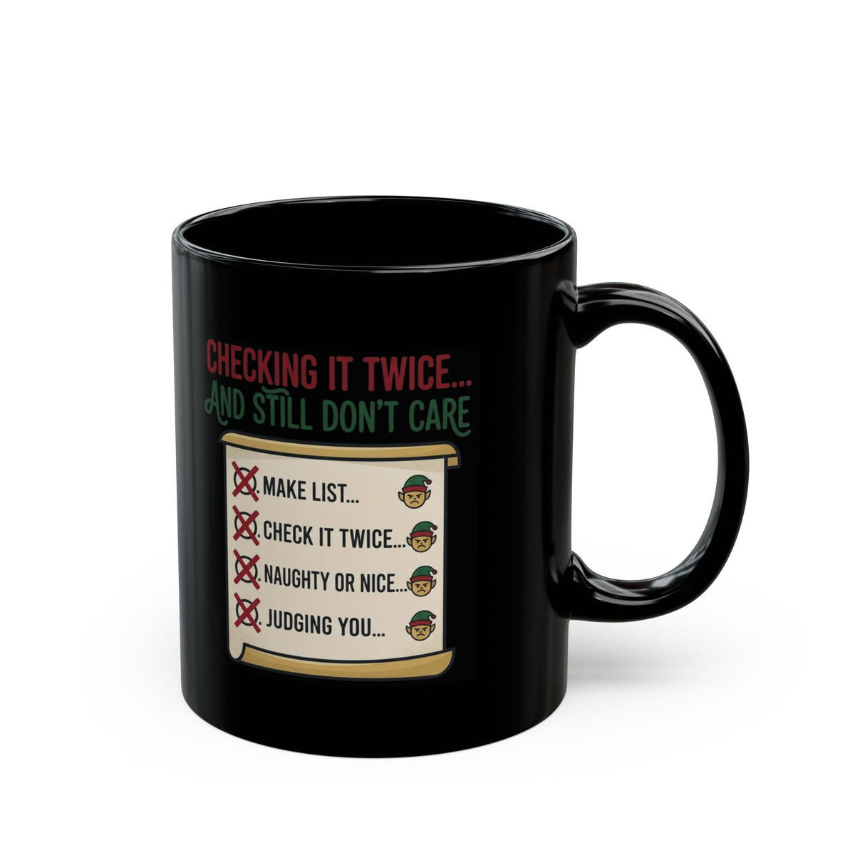 "Checking It Twice" Black Ceramic Mug