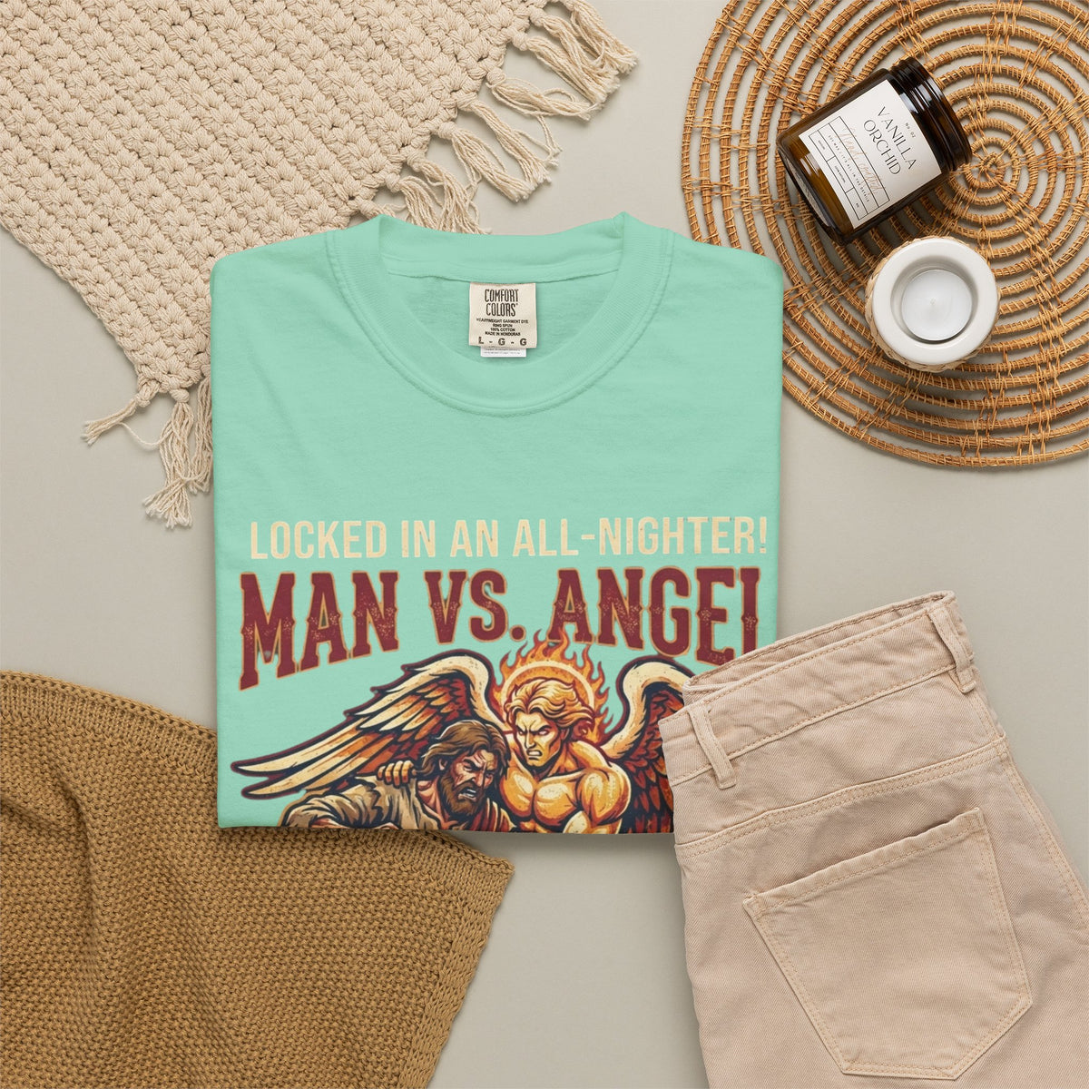 Good Book Series Man vs Angel Unisex Garment-Dyed Tee
