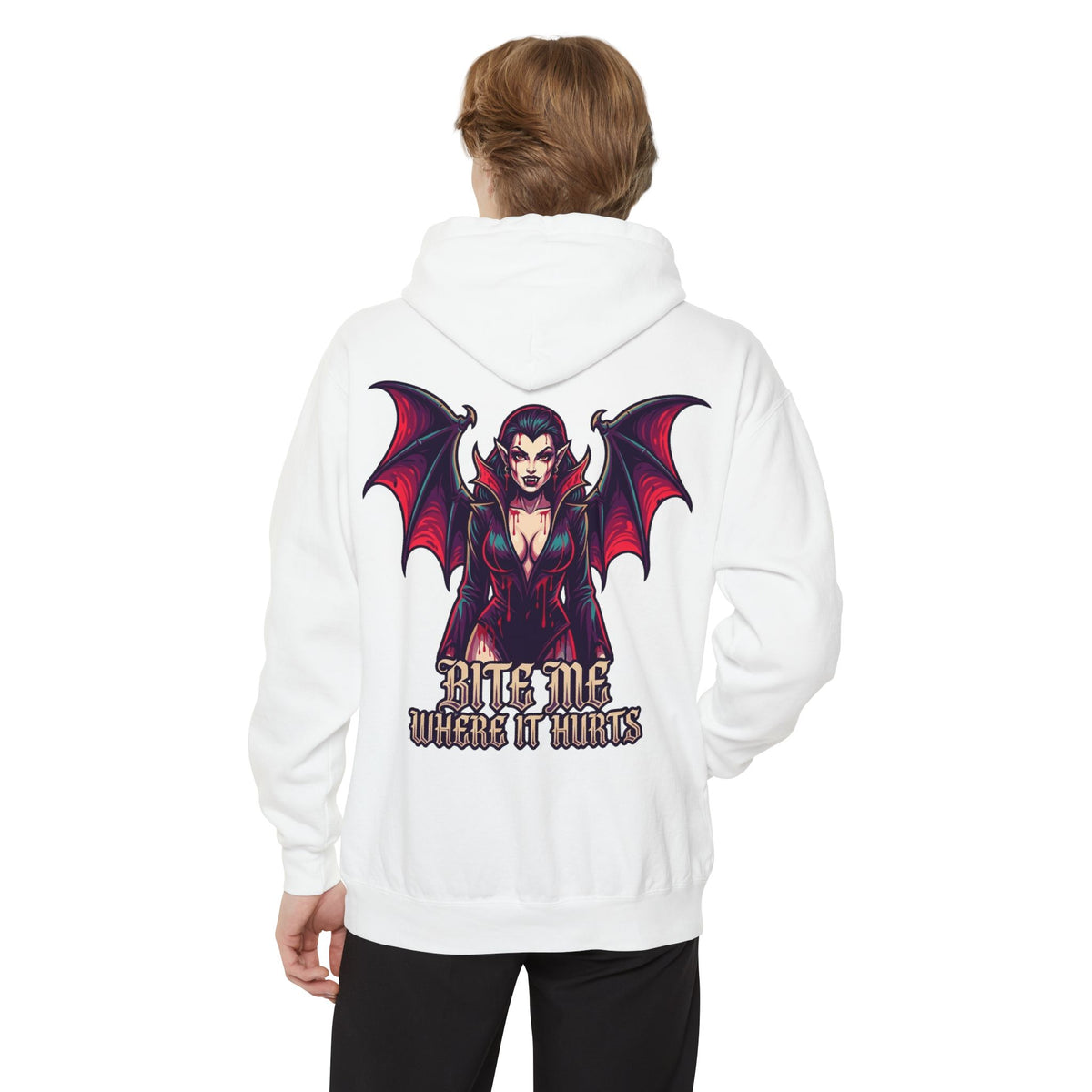 Color: White | Bite Me Where It Hurts Garment-Dyed Hoodie