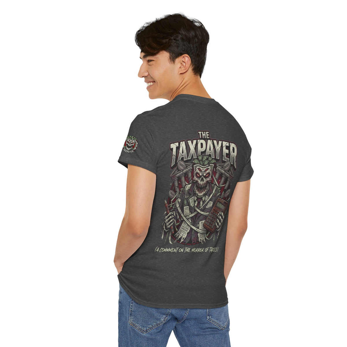 Color: Dark Heather | Horror of Taxes Premium Graphic Tee