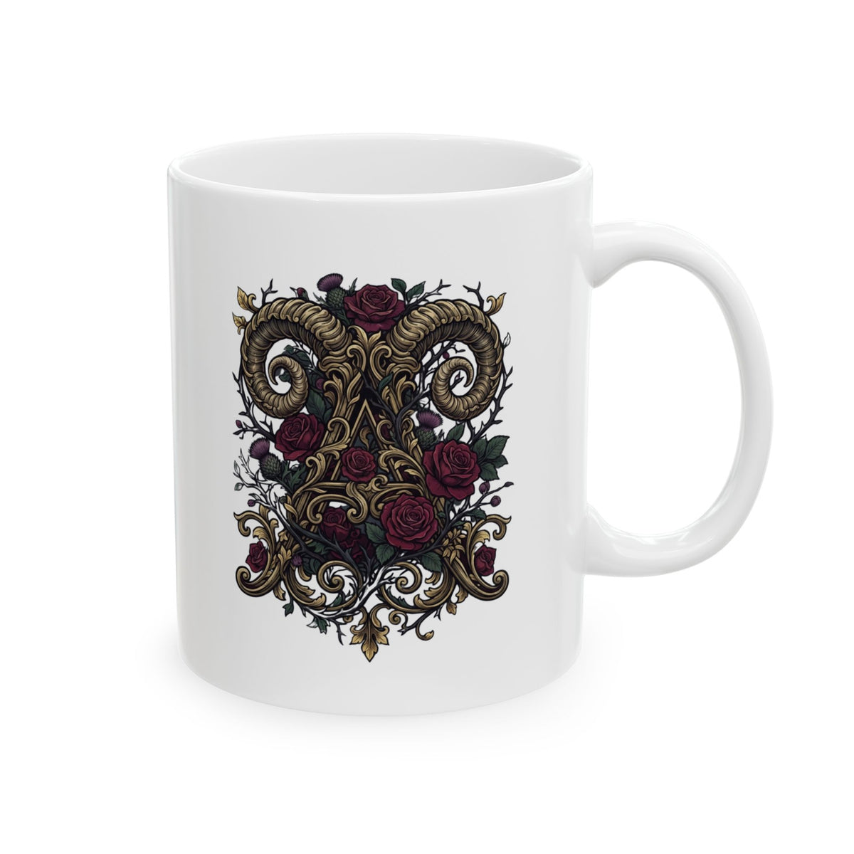"Floral Monogram Aries" White Ceramic Mug