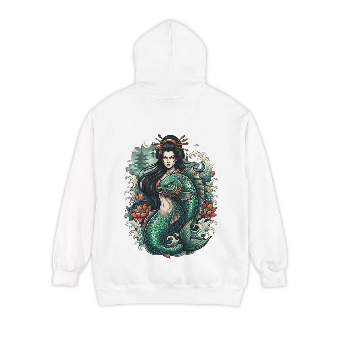 Color: White | Ningyo (Japanese Folklore) Garment-Dyed Hoodie