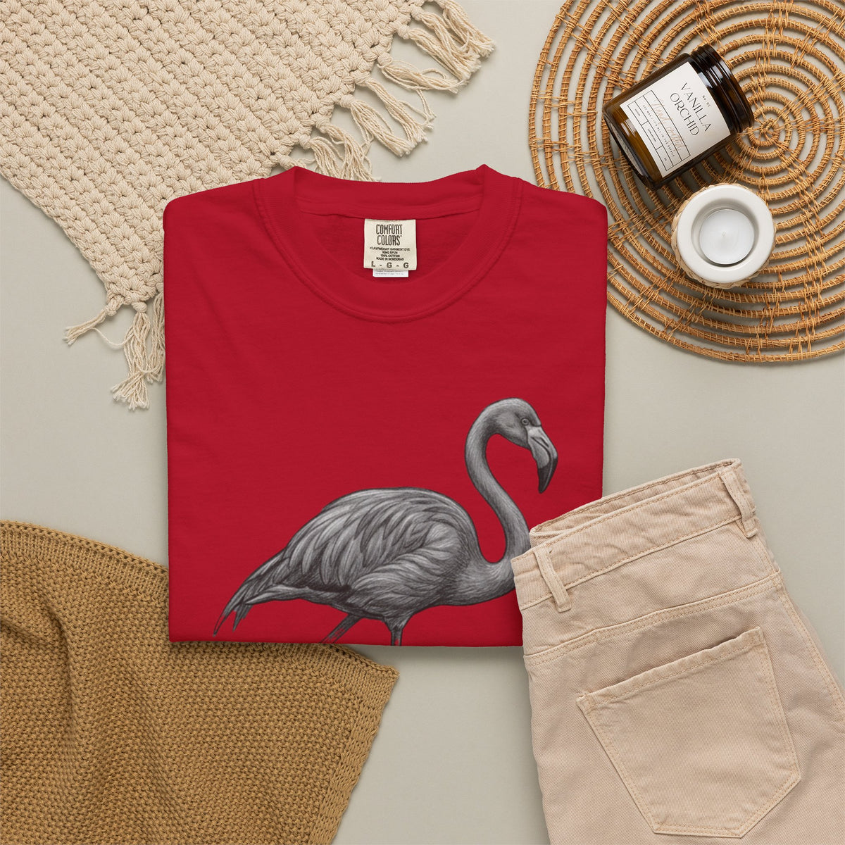"Pencil Sketch Art Flamingo" Unisex Garment-Dyed Tee