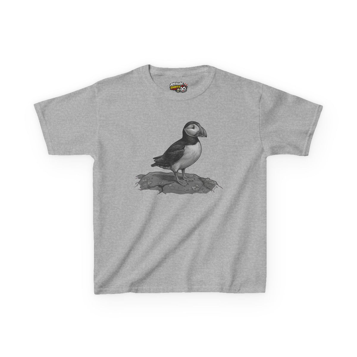 "Pencil Sketch Art Puffin" Kids Tee