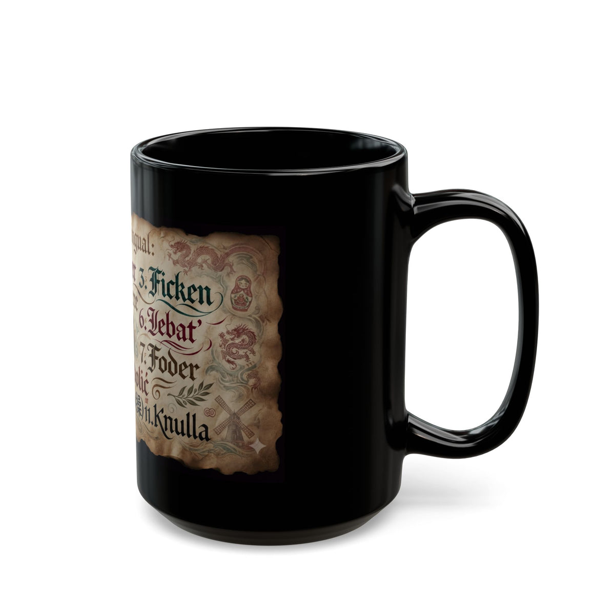 "Multilingual" Black Ceramic Mug