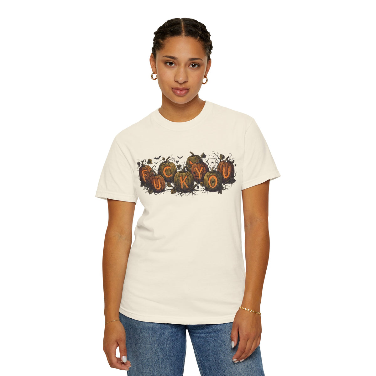 Color: Ivory | Pumpkin FU Unisex Garment-Dyed Tee