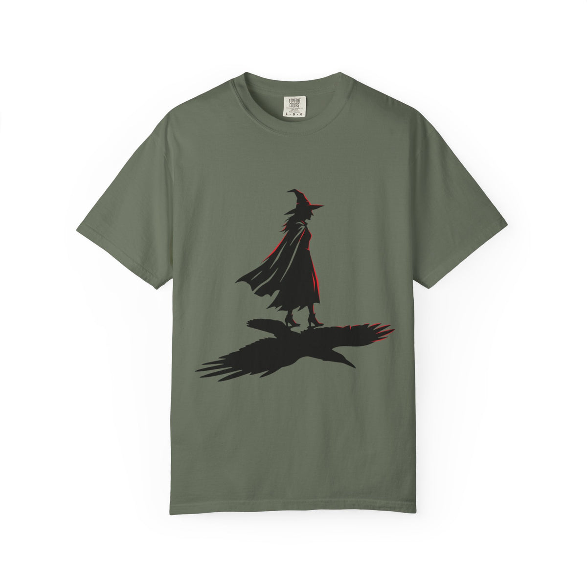 Color: Moss | Witch With Raven Shadow Unisex Garment-Dyed Tee