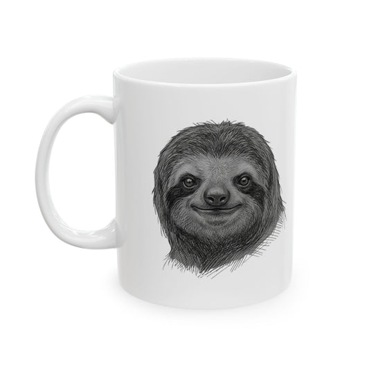 "Pencil Sketch Art Sloth" White Ceramic Mug — Graphic