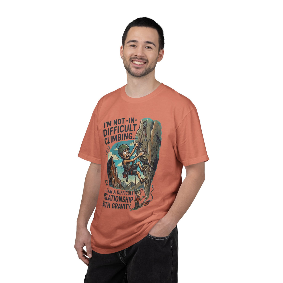 Color: Terracotta | Difficult Climbing Unisex Garment-Dyed Tee
