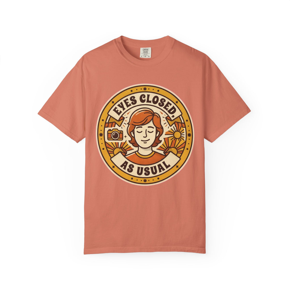 Color: Terracotta | Eyes Closed As Usual Unisex Garment-Dyed Tee