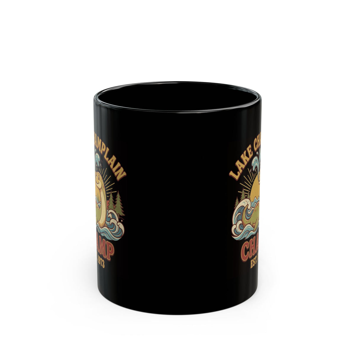 "Champ (Lake Champlain)" Black Ceramic Mug
