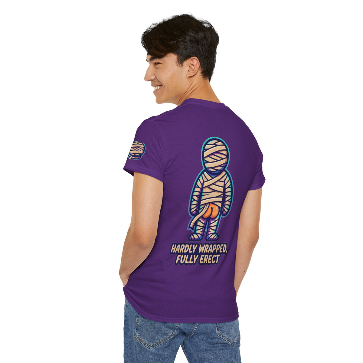 Color: Purple | Hardly Wrapped, Fully Erect Premium Graphic Tee