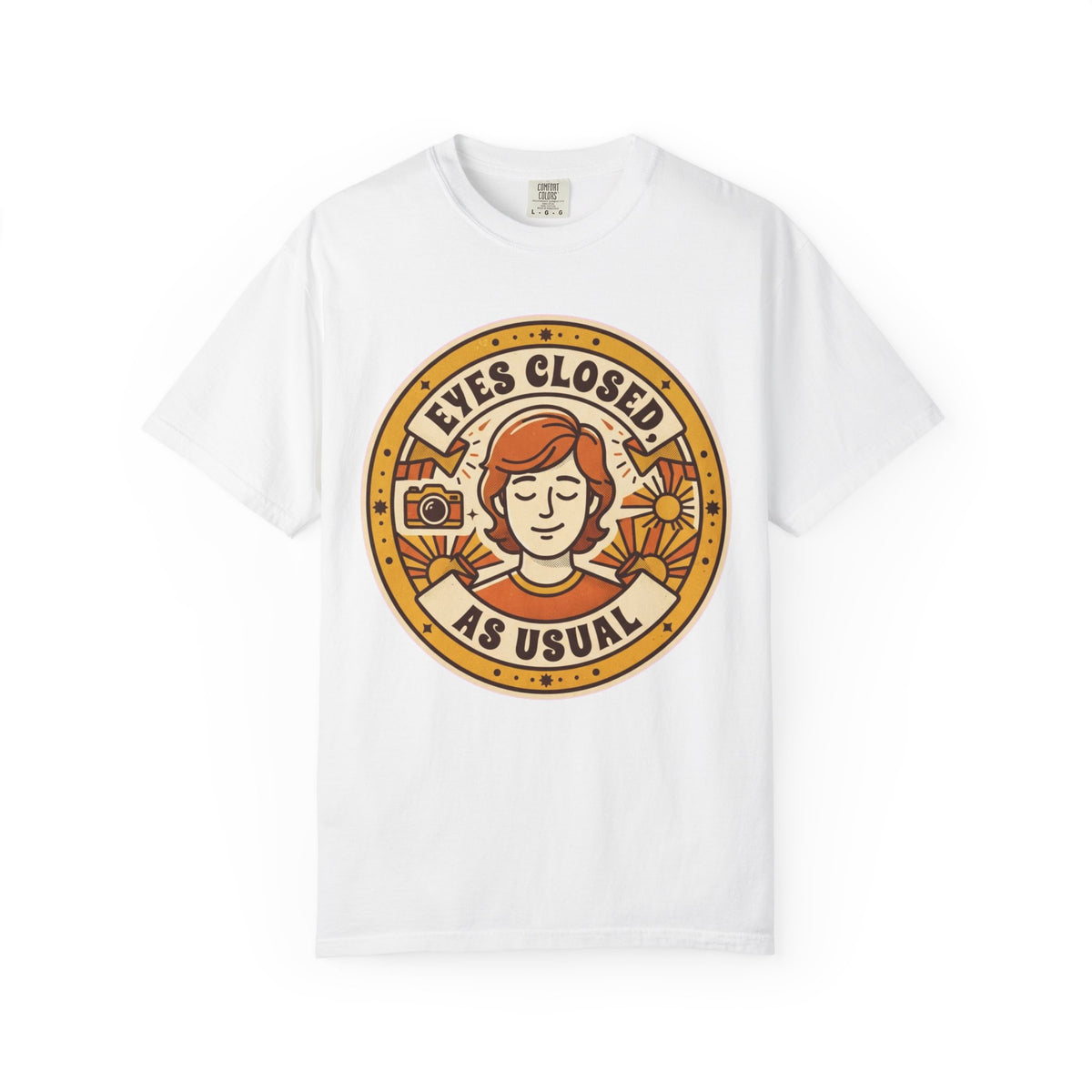 Color: White | Eyes Closed As Usual Unisex Garment-Dyed Tee