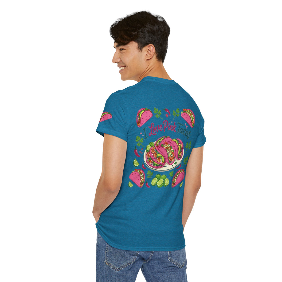 Color: Antique Sapphire | I Love Pink Tacos Premium Graphic Tee