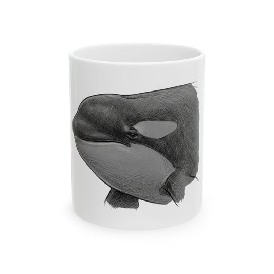 "Pencil Sketch Art Orca" White Ceramic Mug — Graphic