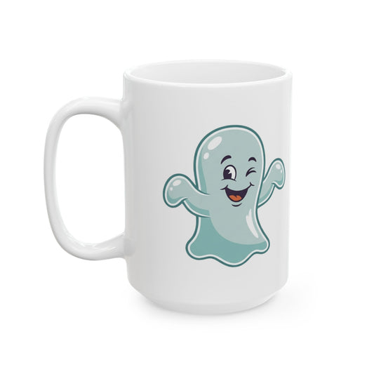 "Ghost Flakes" White Ceramic Mug — Graphic