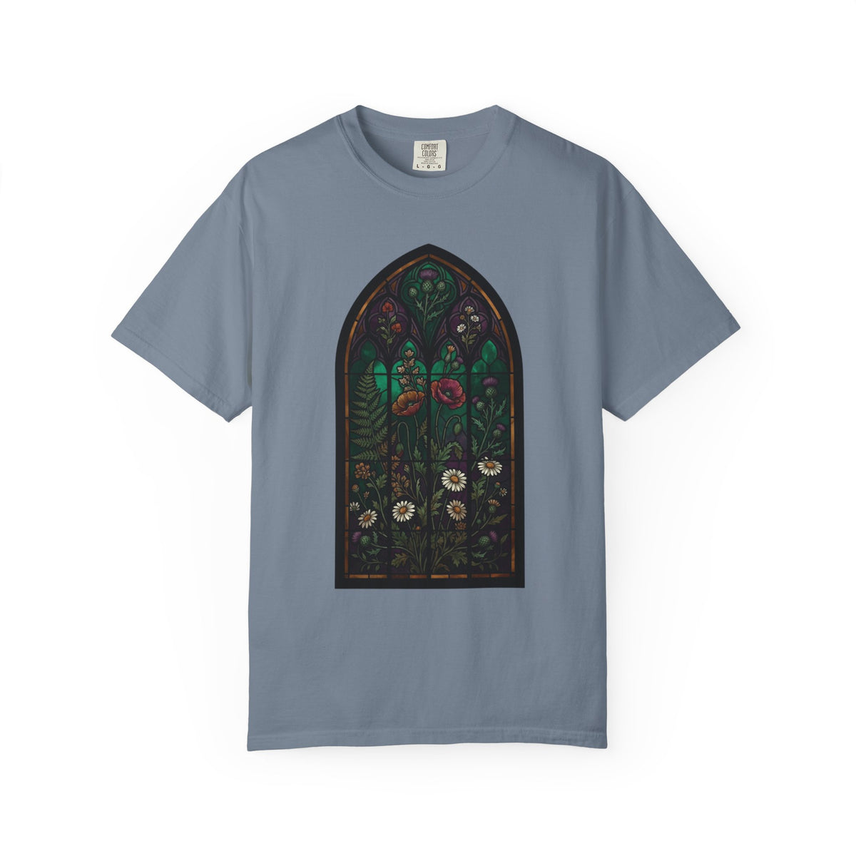 Color: Blue Jean | Stained Glass Floral Unisex Garment-Dyed Tee