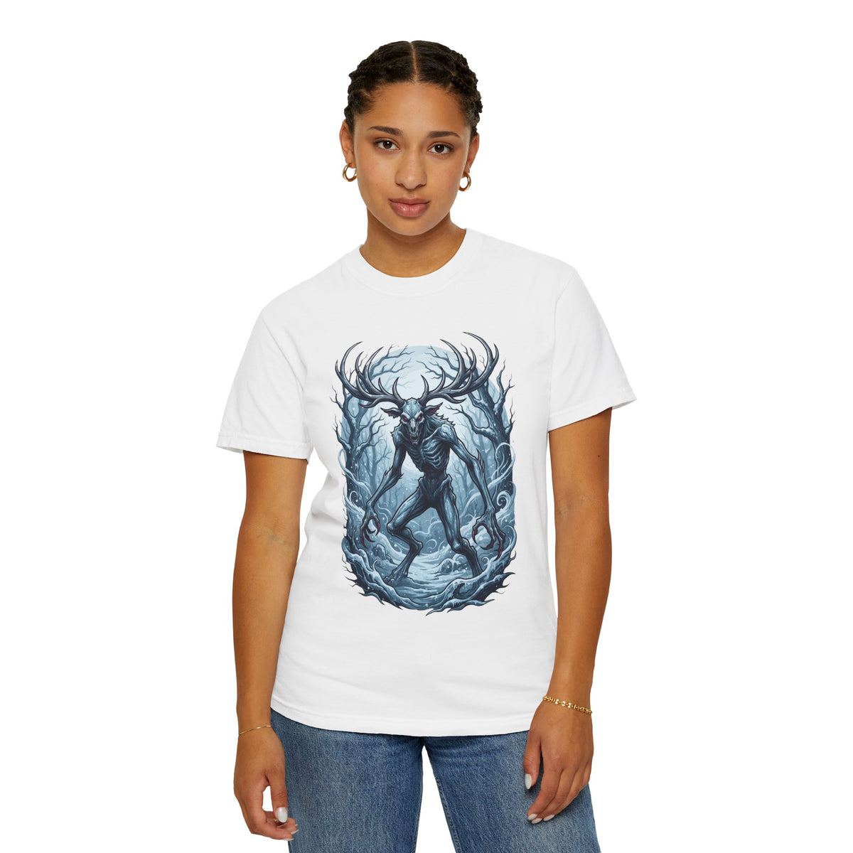 Color: White | Wendigo (Algonquian Folklore) Unisex Garment-Dyed Tee