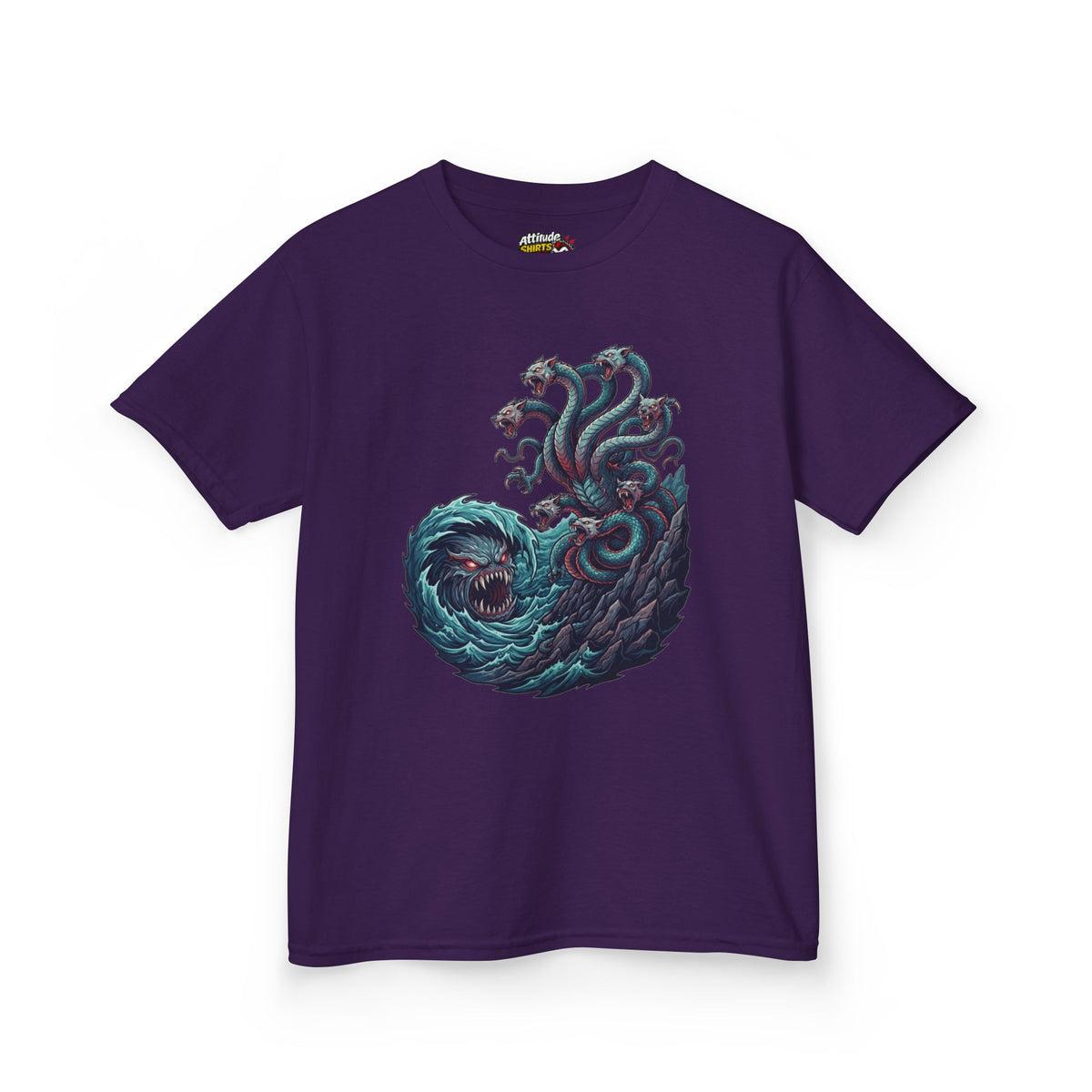 Color: Purple | Charybdis and Scylla (Greek Mythology) Kids Tee