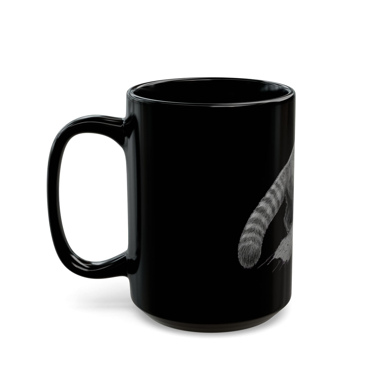"Pencil Sketch Art Red Panda" Black Ceramic Mug