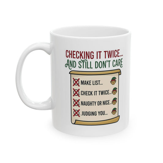 "Checking It Twice" White Ceramic Mug