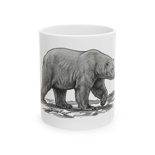 "Pencil Sketch Art Polar Bear" White Ceramic Mug