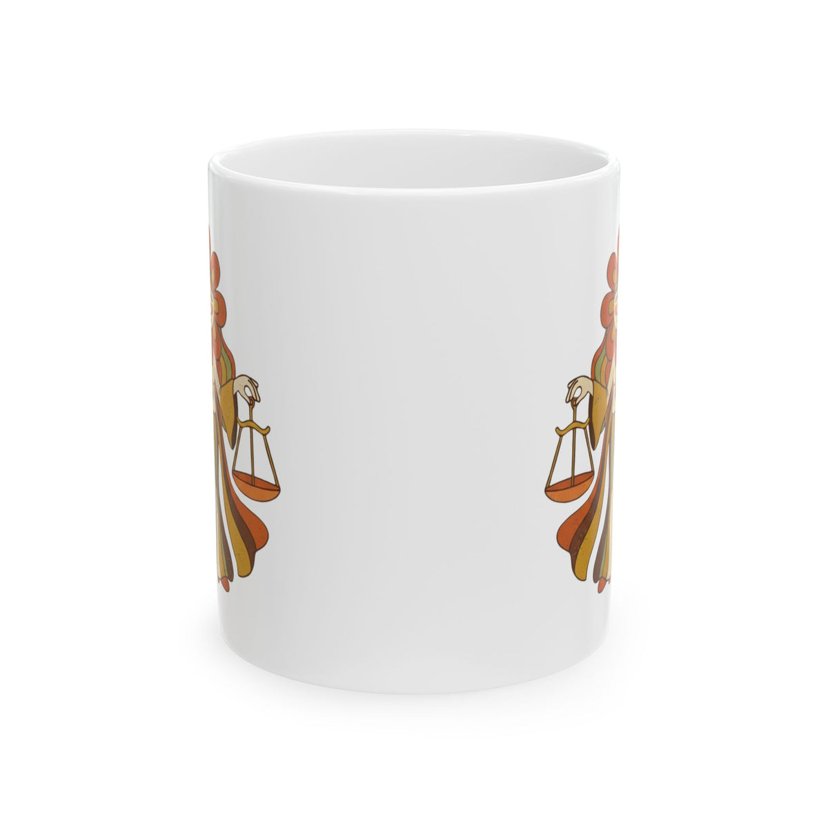 "Retro Mascot Groovy Libra" White Ceramic Mug — Graphic