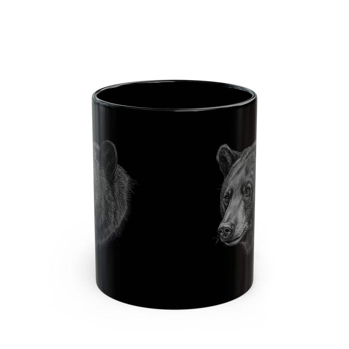 "Pencil Sketch Art Black Bear" Black Ceramic Mug — Graphic