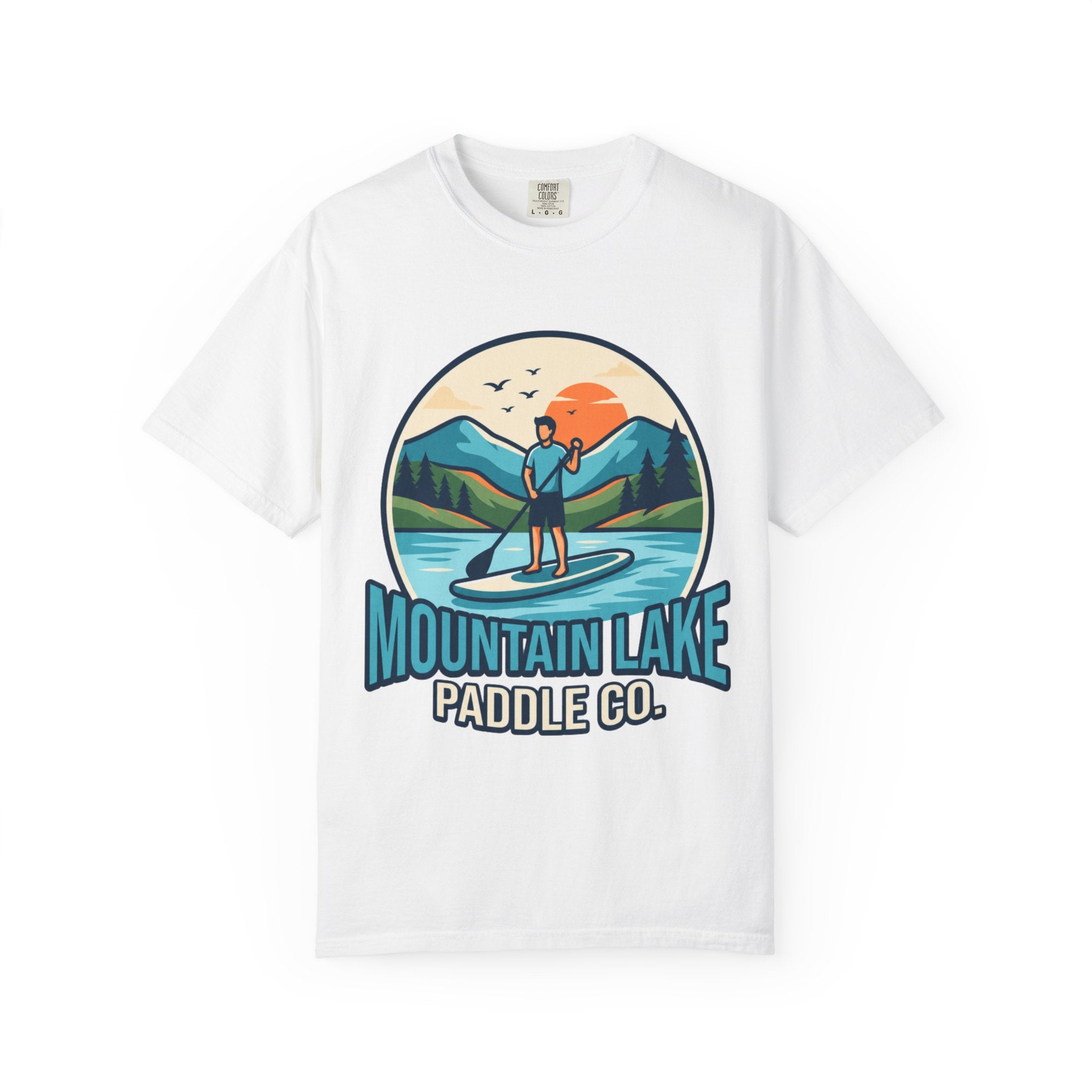 "Mountain Lake Paddle Board" Unisex Garment-Dyed Tee
