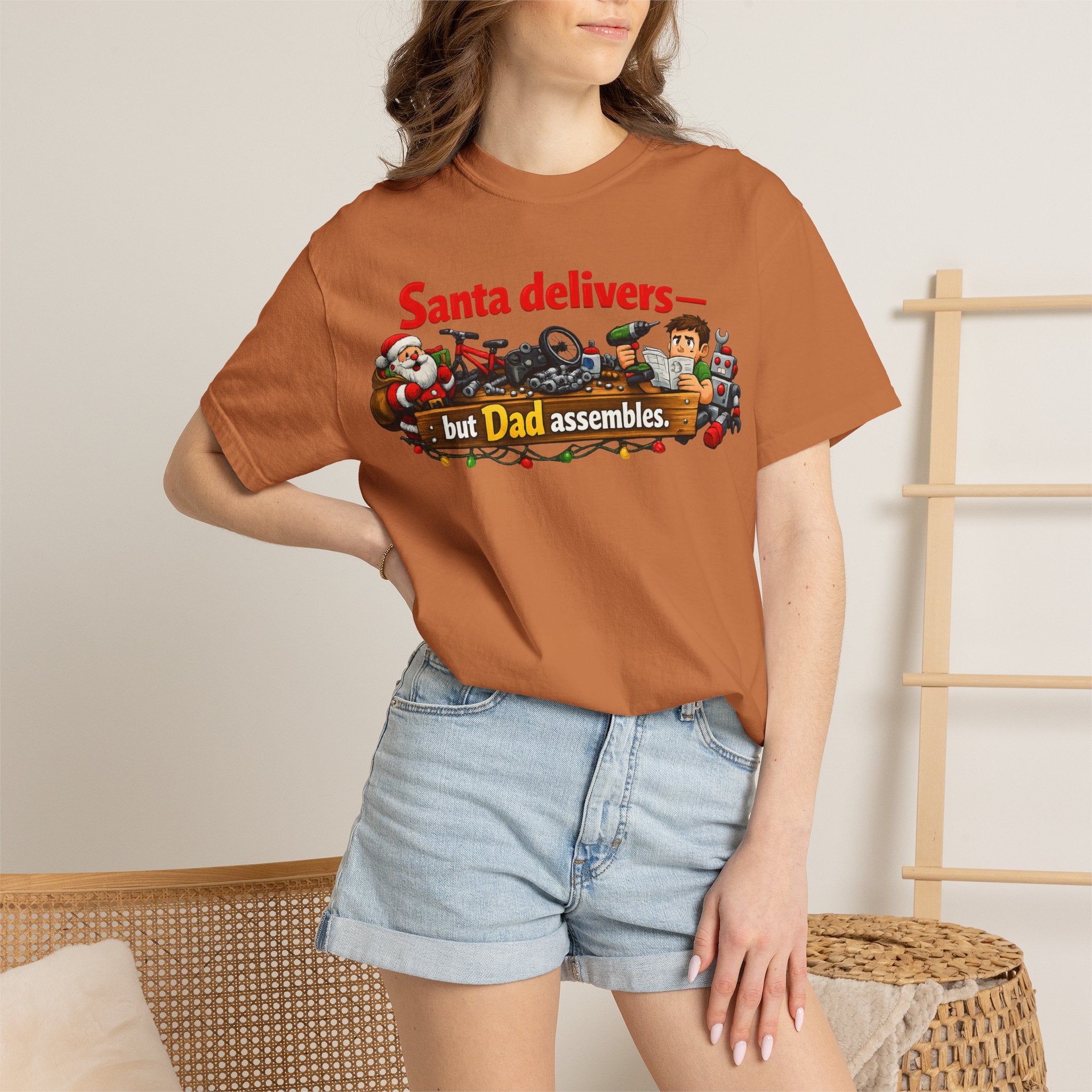 "Santa Delivers, But Dad Assembles" Unisex Garment-Dyed T-shirt