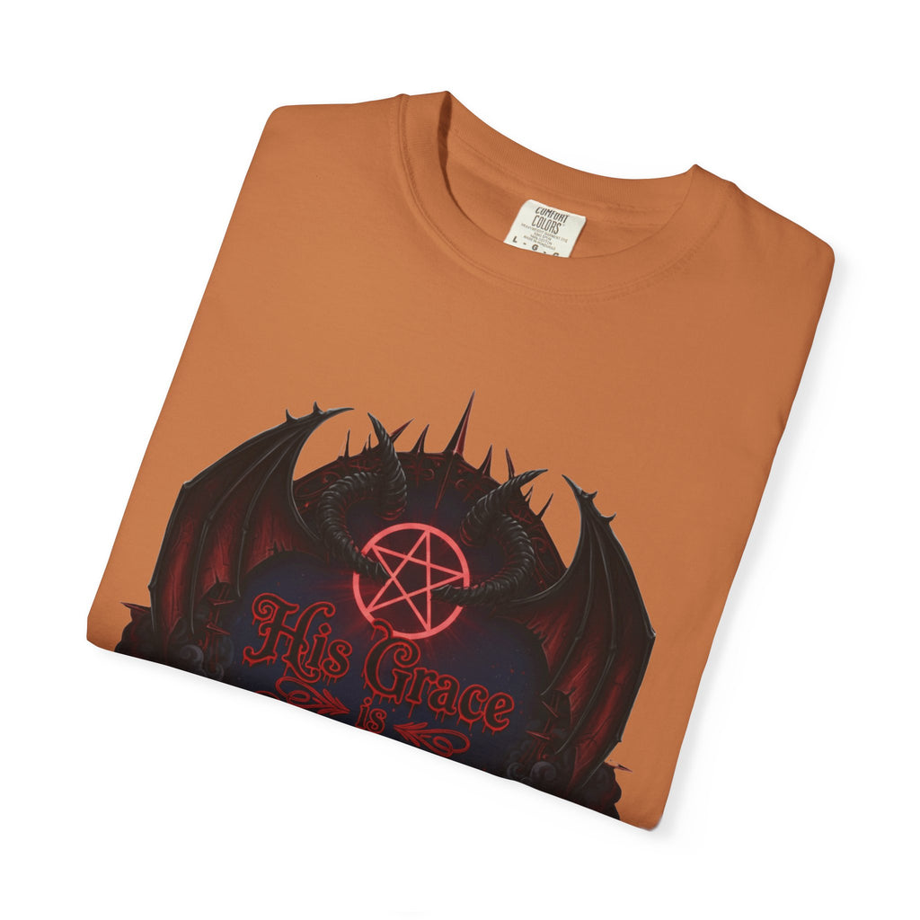 "His Grace is Sufficient Gothic T-Shirt" Unisex Garment-Dyed T-shirt