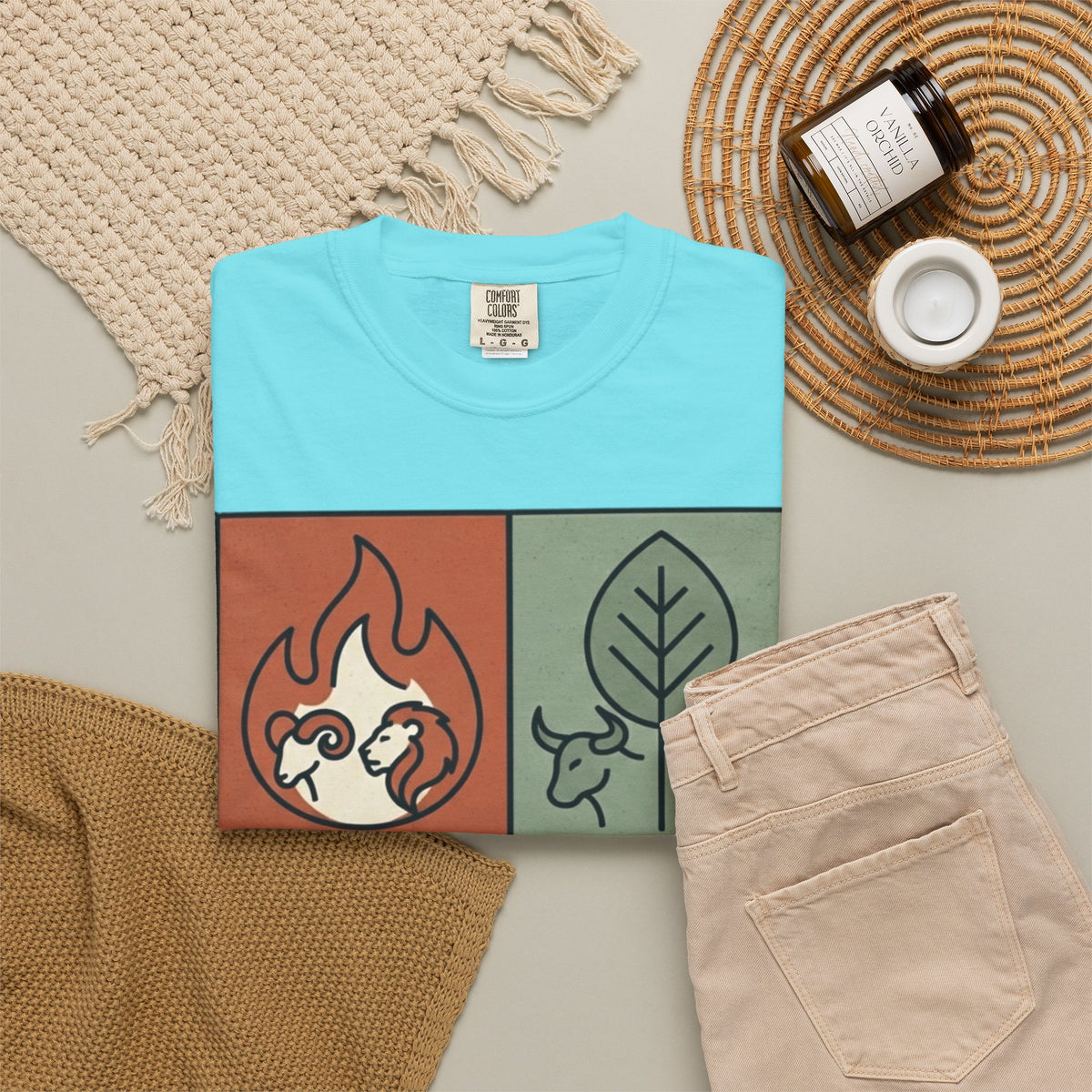 "Four Elements- Fire, Earth, Air, Water" Unisex Garment-Dyed Tee