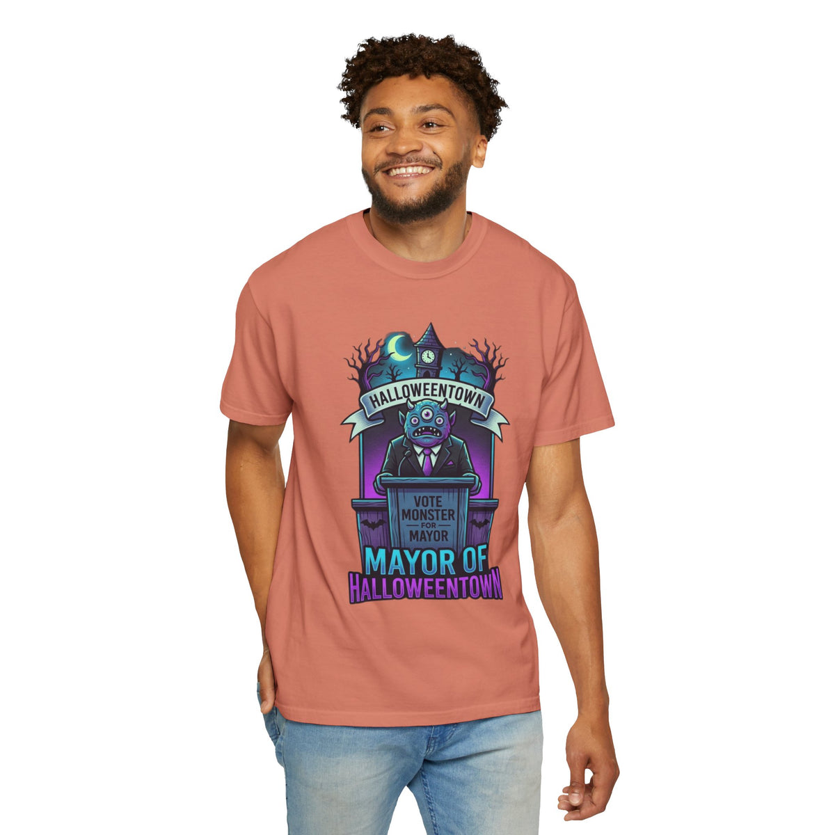 Color: Terracotta | Mayor Of Halloweentown Unisex Garment-Dyed Tee